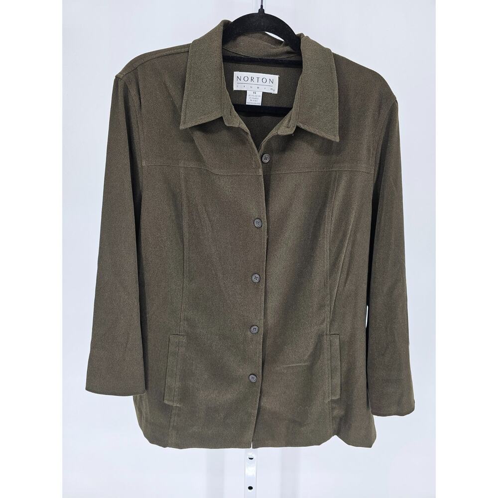 Vtg Norton Studio Womens Sz 14 Button Up Blazer Jacket Olive Green Brown
